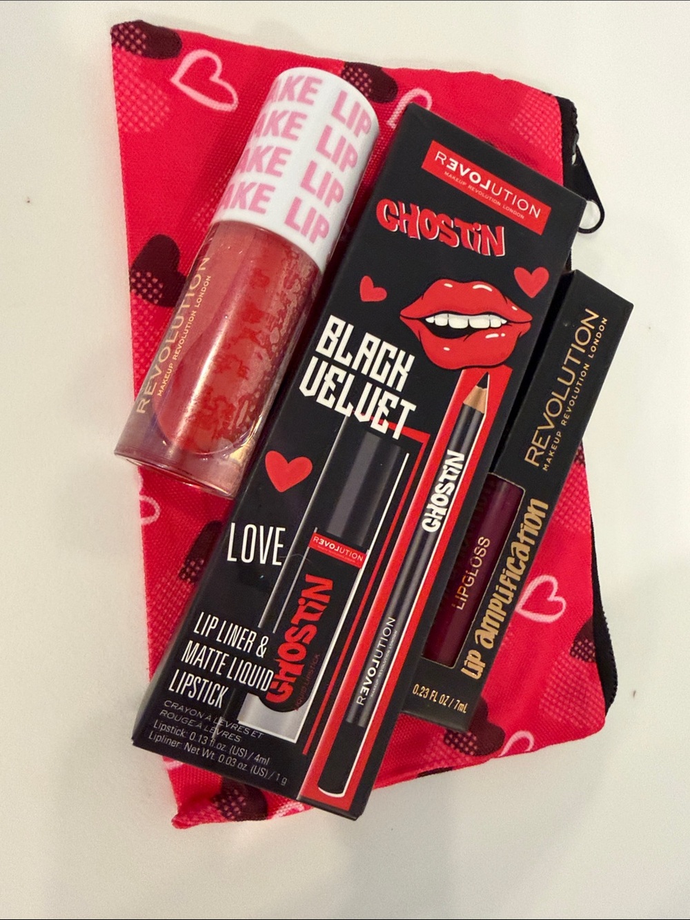 Revolution Ghostin Black Velvet Lip Kit in Red with Matching Gloss